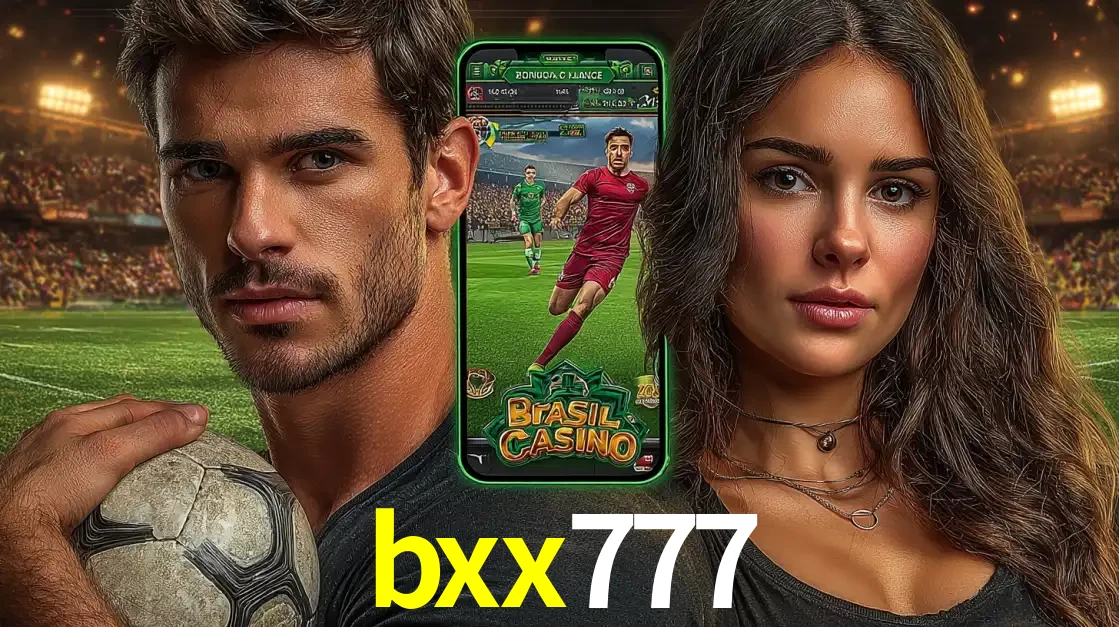 Homem segurando uma bola de futebol e uma mulher ao lado de um smartphone exibindo o jogo de apostas esportivas da bxx777. Faça seu palpite no cassino online.